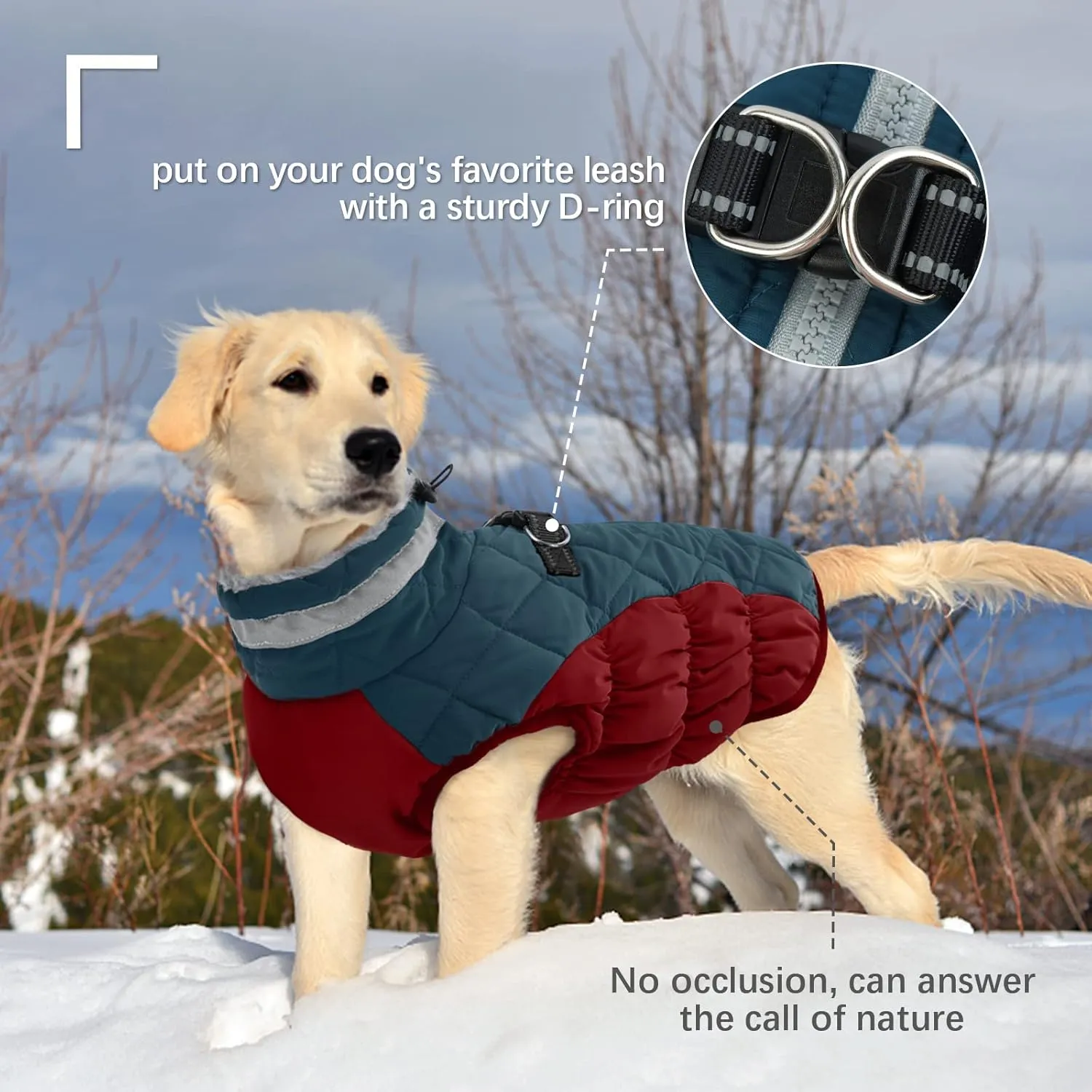 FUAMET Dog Winter Jacket,Padded Coat with Harness - Pet Warm Clothes for Small to Large Dogs - Dark Blue