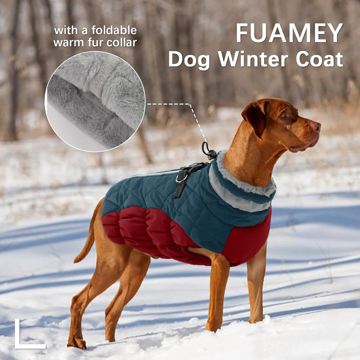 FUAMET Dog Winter Jacket,Padded Coat with Harness - Pet Warm Clothes for Small to Large Dogs - Dark Blue