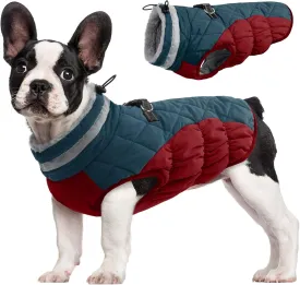 FUAMET Dog Winter Jacket,Padded Coat with Harness - Pet Warm Clothes for Small to Large Dogs - Dark Blue
