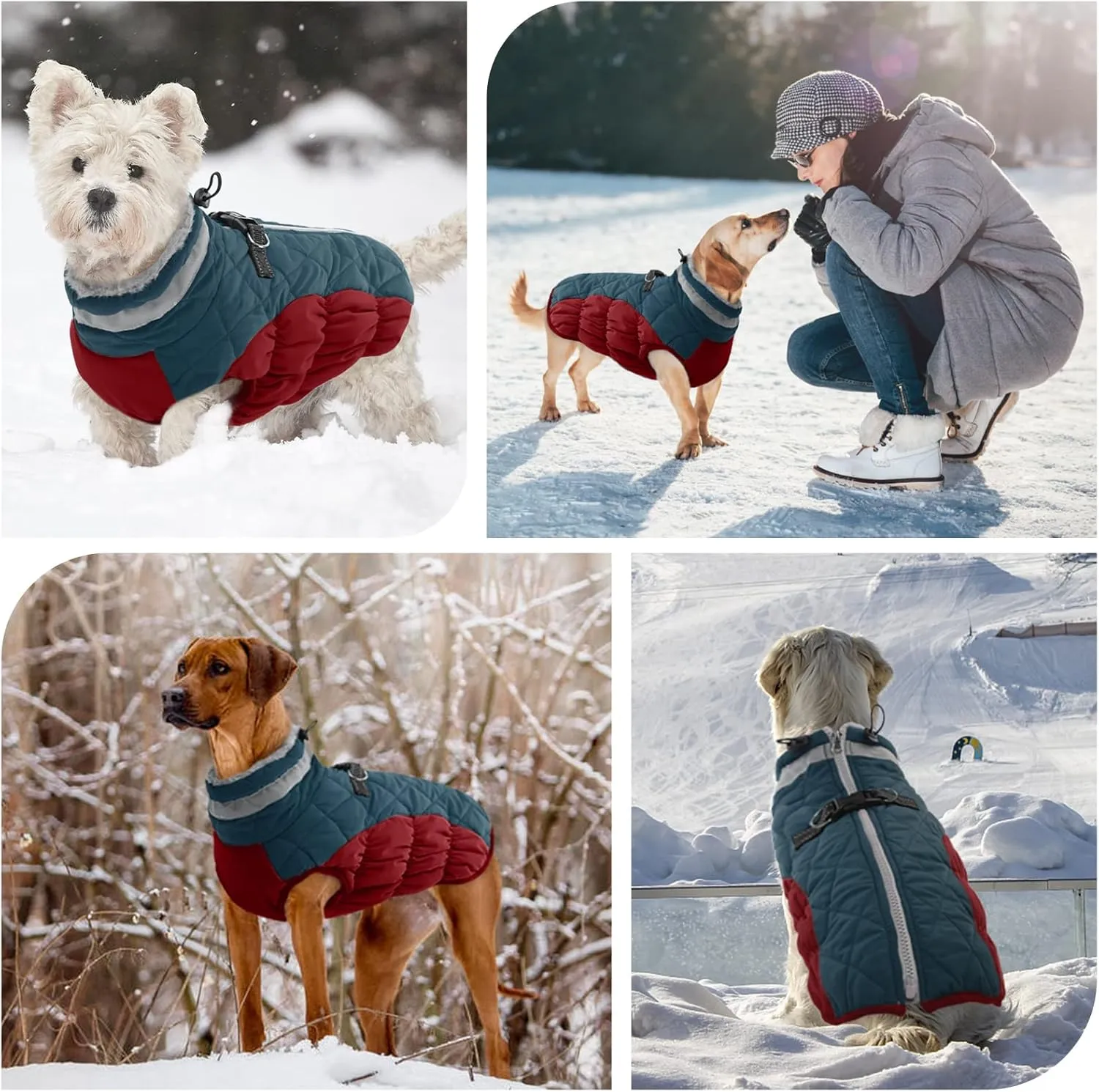 FUAMET Dog Winter Jacket,Padded Coat with Harness - Pet Warm Clothes for Small to Large Dogs - Dark Blue