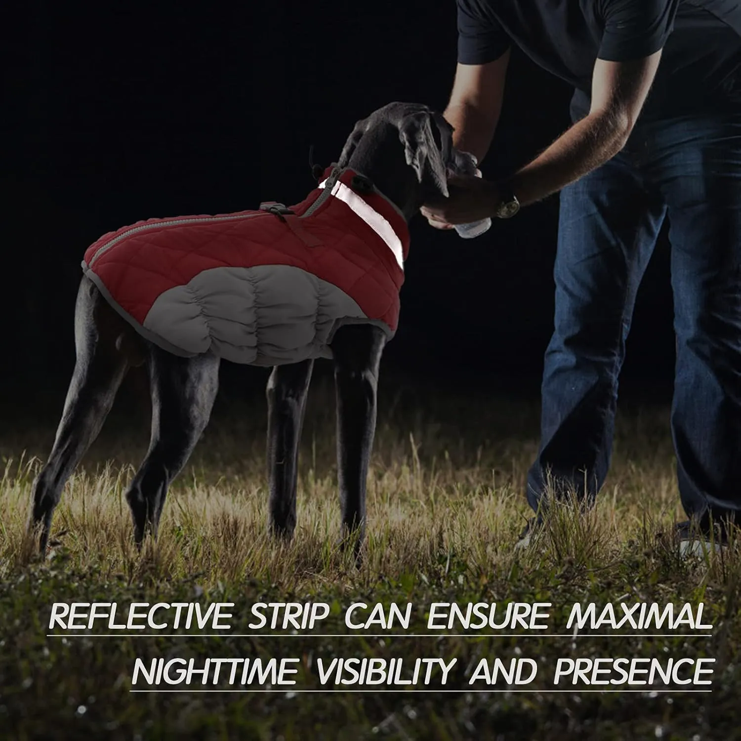 FUAMEY Dog Coat - Warm Winter Jacket with Padded Fleece, Reflective, Waterproof & Windproof, Built-in Harness, Red, Small