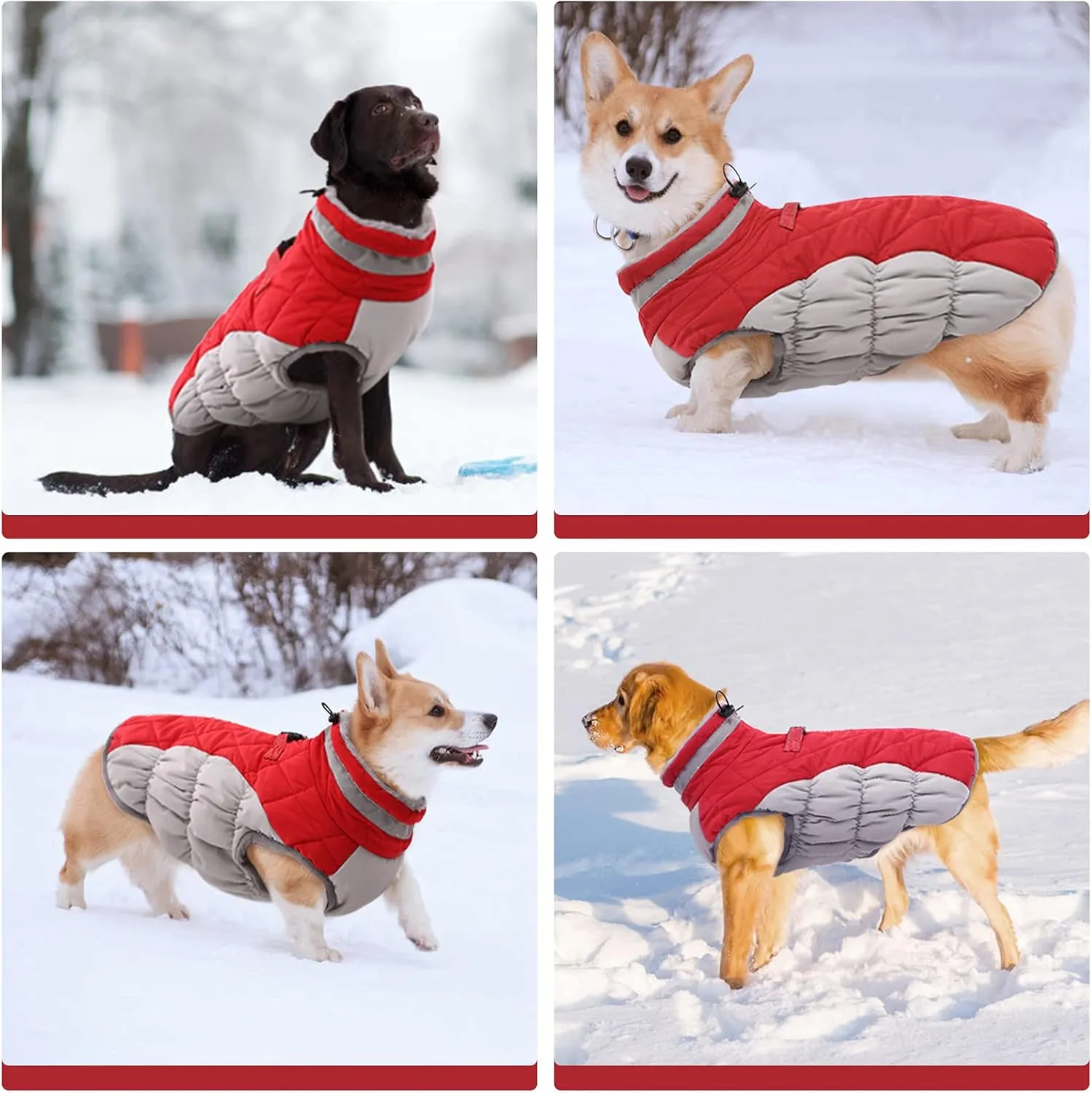 FUAMEY Dog Coat - Warm Winter Jacket with Padded Fleece, Reflective, Waterproof & Windproof, Built-in Harness, Red, Small