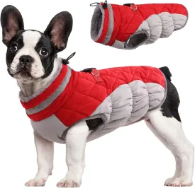 FUAMEY Dog Coat - Warm Winter Jacket with Padded Fleece, Reflective, Waterproof & Windproof, Built-in Harness, Red, Small