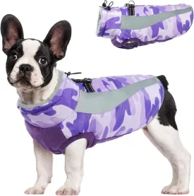 FUAMEY Warm Dog Jacket, Winter Coat with Harness, Waterproof Windproof Snow Jacket, Purple, S - Small/Medium/Large