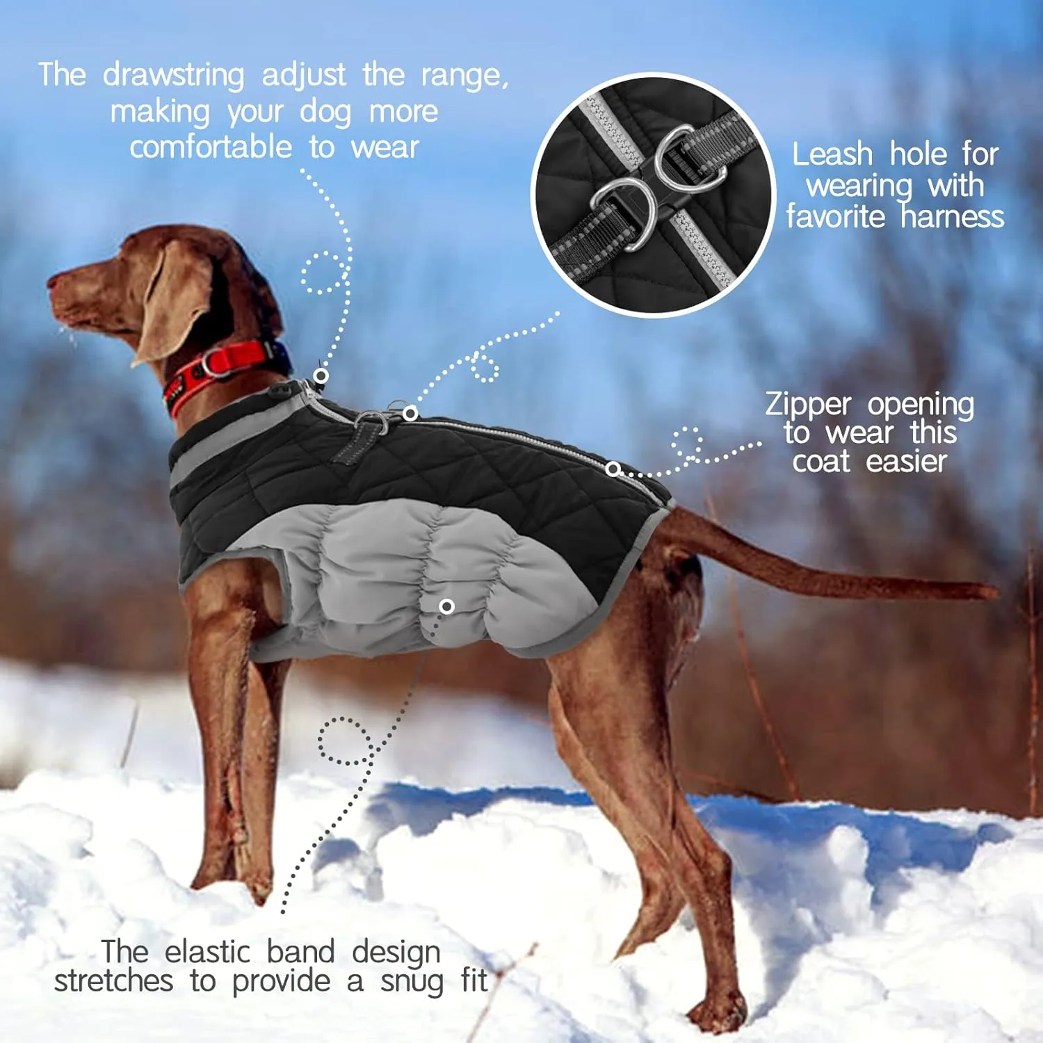 FUAMEY Warm Dog Jacket, Winter Coat with Padded Fleece, Reflective Vest, Built-in Harness, Waterproof Windproof Snow Jacket, Black Small