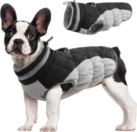 FUAMEY Warm Dog Jacket, Winter Coat with Padded Fleece, Reflective Vest, Built-in Harness, Waterproof Windproof Snow Jacket, Black Small