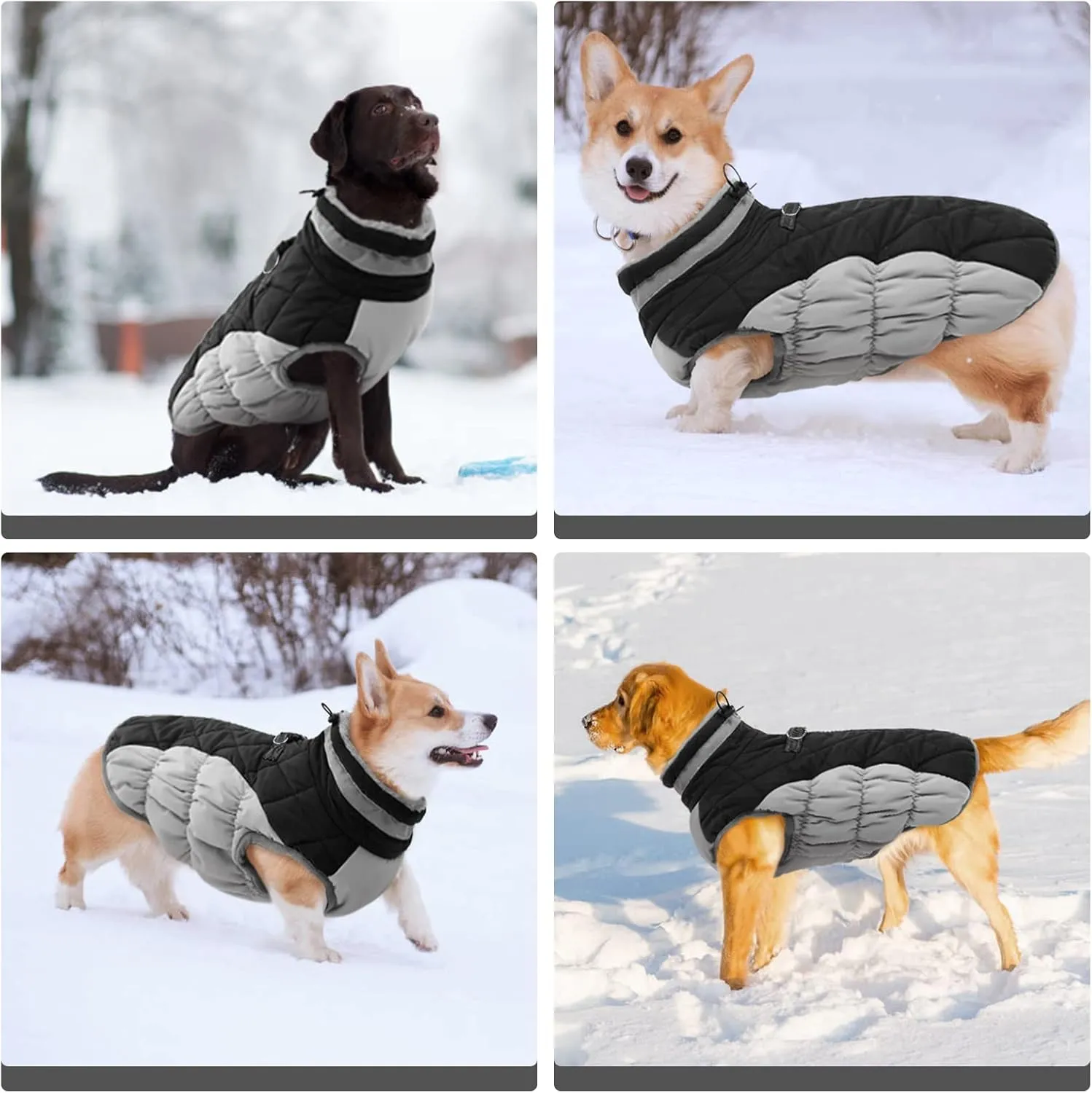 FUAMEY Warm Dog Jacket, Winter Coat with Padded Fleece, Reflective Vest, Built-in Harness, Waterproof Windproof Snow Jacket, Black Small