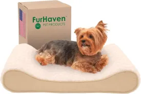 Furhaven Memory Foam Dog Bed for Medium/Small Dogs w/ Removable Washable Cover, For Dogs Up to 23 lbs - Ultra Plush Faux Fur & Suede Luxe Lounger Contour Mattress - Cream, Medium