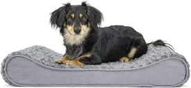 Furhaven Orthopedic Dog Bed for Medium/Small Dogs w/ Removable Washable Cover, For Dogs Up to 23 lbs - Ultra Plush Faux Fur & Suede Luxe Lounger Contour Mattress - Gray, Medium