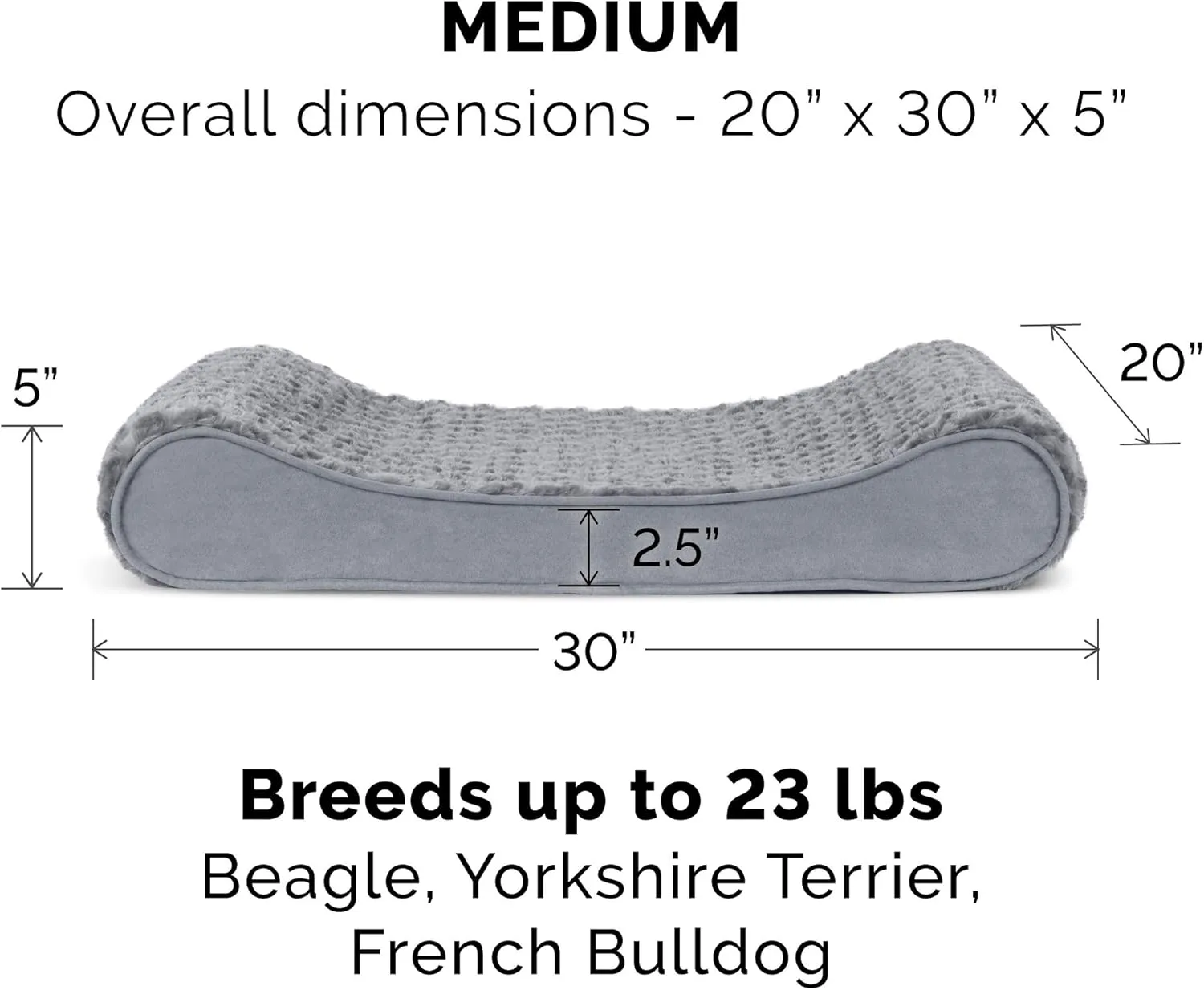 Furhaven Orthopedic Dog Bed for Medium/Small Dogs w/ Removable Washable Cover, For Dogs Up to 23 lbs - Ultra Plush Faux Fur & Suede Luxe Lounger Contour Mattress - Gray, Medium