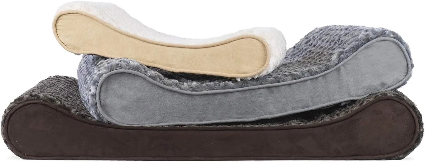 Furhaven Orthopedic Dog Bed for Medium/Small Dogs w/ Removable Washable Cover, For Dogs Up to 23 lbs - Ultra Plush Faux Fur & Suede Luxe Lounger Contour Mattress - Gray, Medium