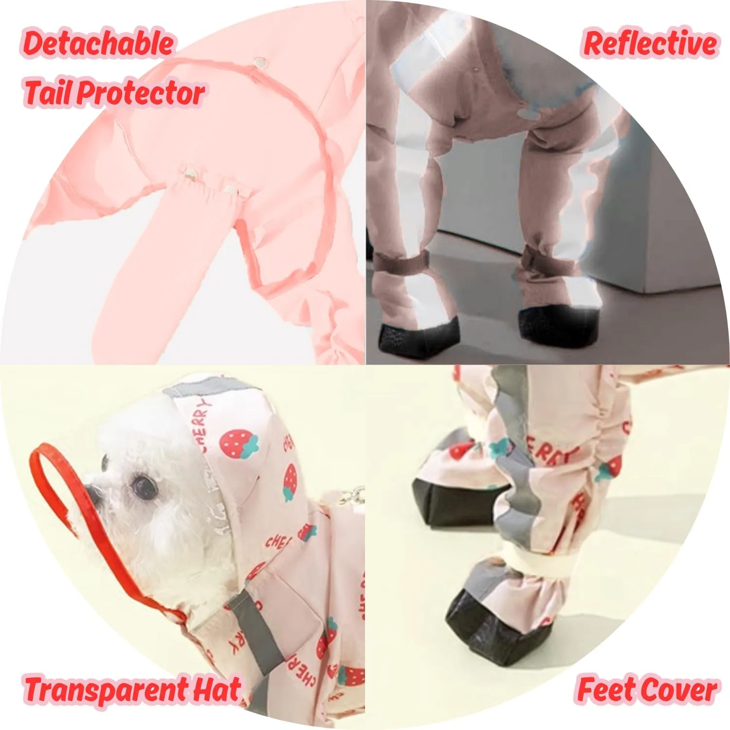 HDKUW Small Dog Raincoat & Rain Shoes Set,Full-Coverage Reflective Dog Jacket with D-Ring,Dogs Raincoat with Rain Boots Set for Puppy Small Dogs Strawberry XL