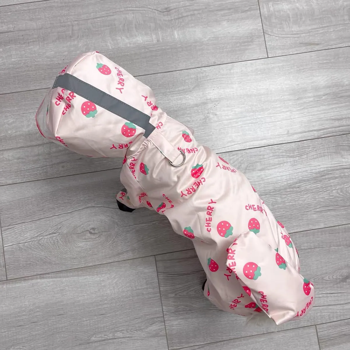 HDKUW Small Dog Raincoat & Rain Shoes Set,Full-Coverage Reflective Dog Jacket with D-Ring,Dogs Raincoat with Rain Boots Set for Puppy Small Dogs Strawberry XL