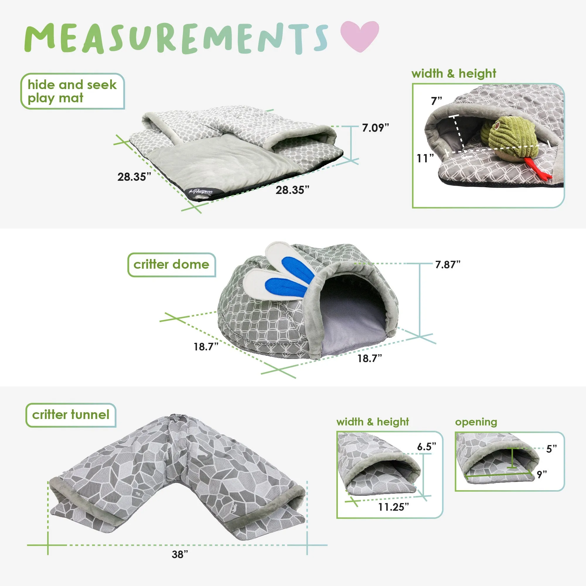 Hide & Seek 3 Piece Bundle Pack: Pet Sleep & Play House Bundle for Cats, Bunnies, Small Animals, Interactive Tunnel Mat, Critter Dome, and Critter Tunnel, Durable Fabric, Anxiety-Relief, Perfect for Play, Sleep, Easy to Clean, Pet Gift Set