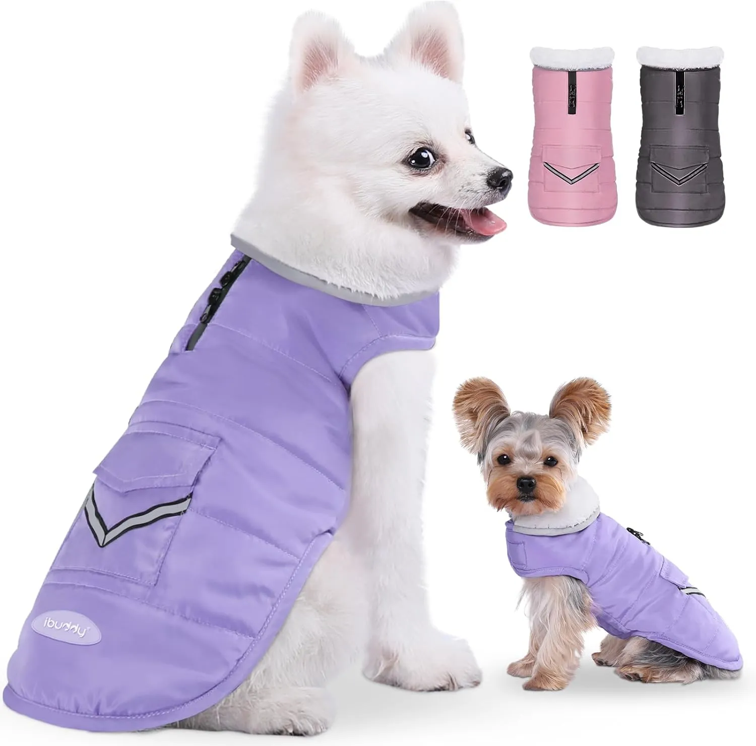 iBuddy Dog Winter Coats with Fleece Vest,Waterproof Warm Dog Snow Jacket Windproof, Reflective Adjustable Pet Dogs Cold Winter Coat for Small Dogs Girl Boy