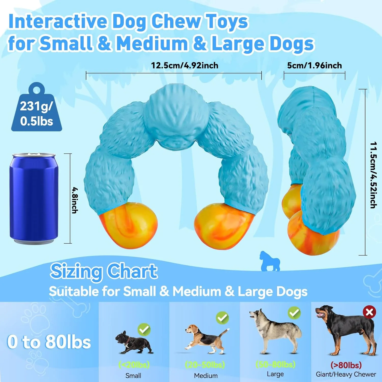 Indestructible Interactive Dog Chew Toys for Aggressive Chewers, Large/Medium Dogs, to Keep Them Busy, for Boredom (Blue)