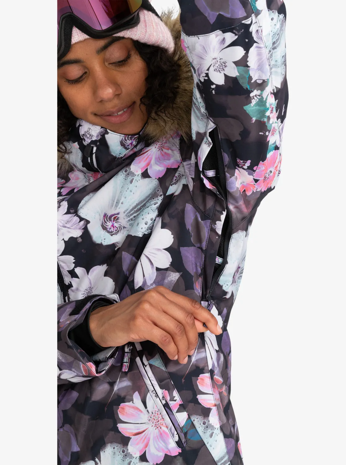Jet Ski Technical Snow Jacket - True Black Blurry Flower