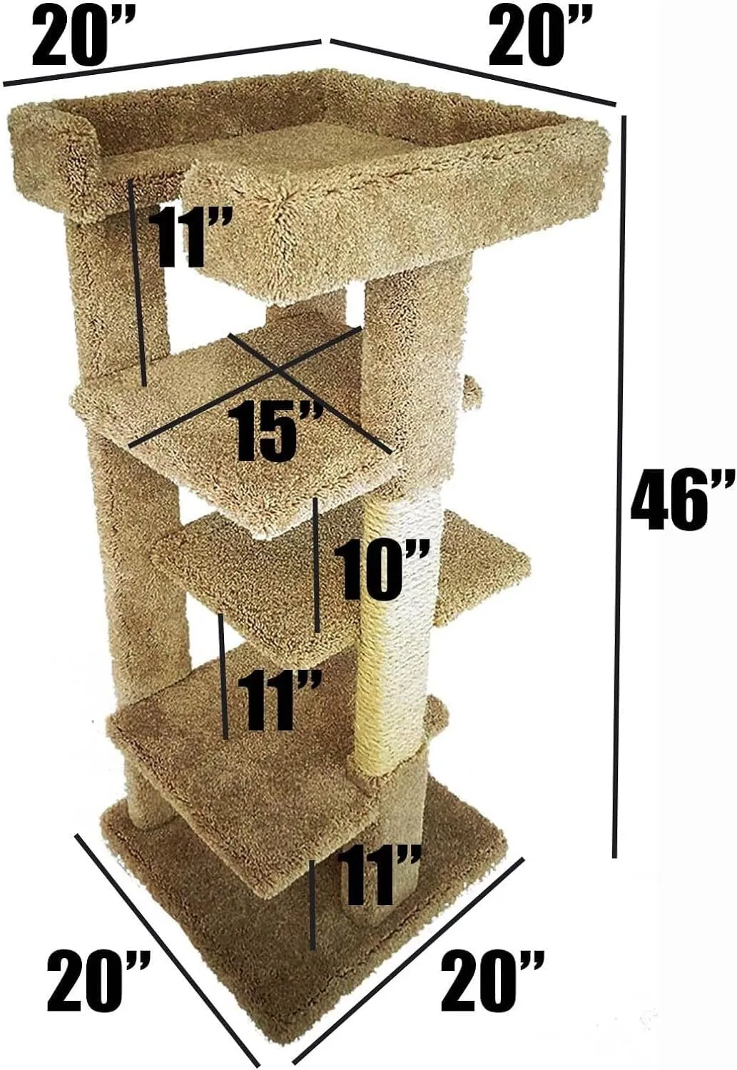 Large Cat Tree Tower with Cat Scratching Posts and 4 Cat Perches by New Cat Condos