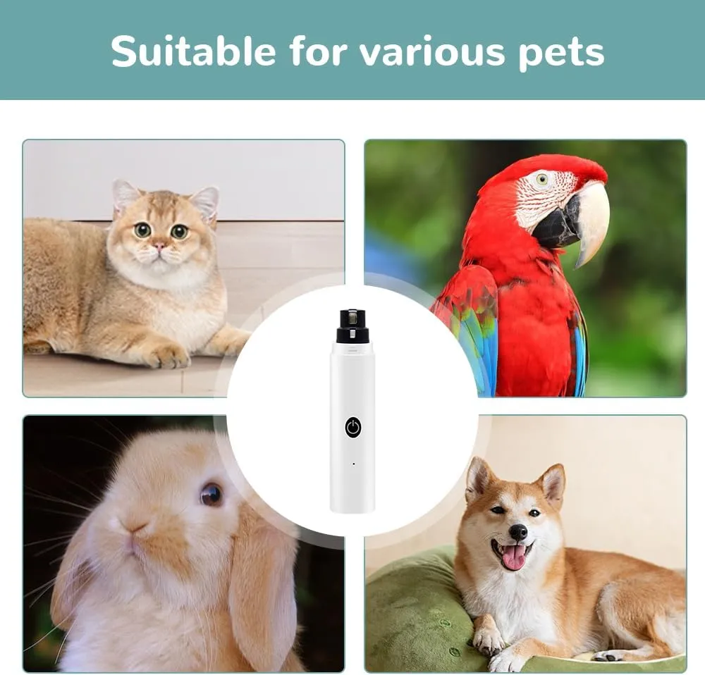 LED Light Pet Electric Nail Grinder,2024 Newest Rechargeable Dog Nail Grinder, Dog Nail Trimmers and Clippers Kit for Small Large Dogs Cats Toenail Claw Grooming (White*1)