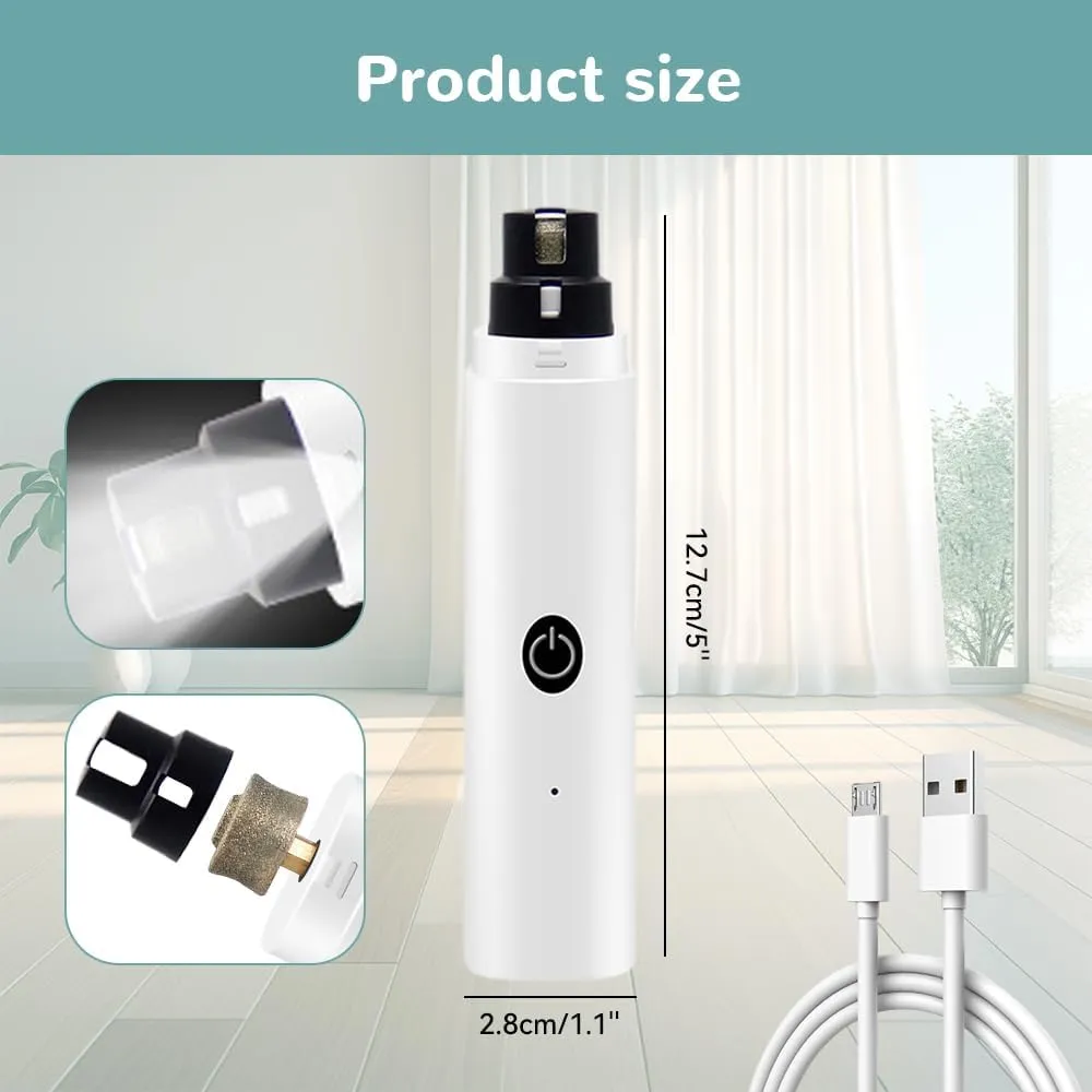LED Light Pet Electric Nail Grinder,2024 Newest Rechargeable Dog Nail Grinder, Dog Nail Trimmers and Clippers Kit for Small Large Dogs Cats Toenail Claw Grooming (White*1)