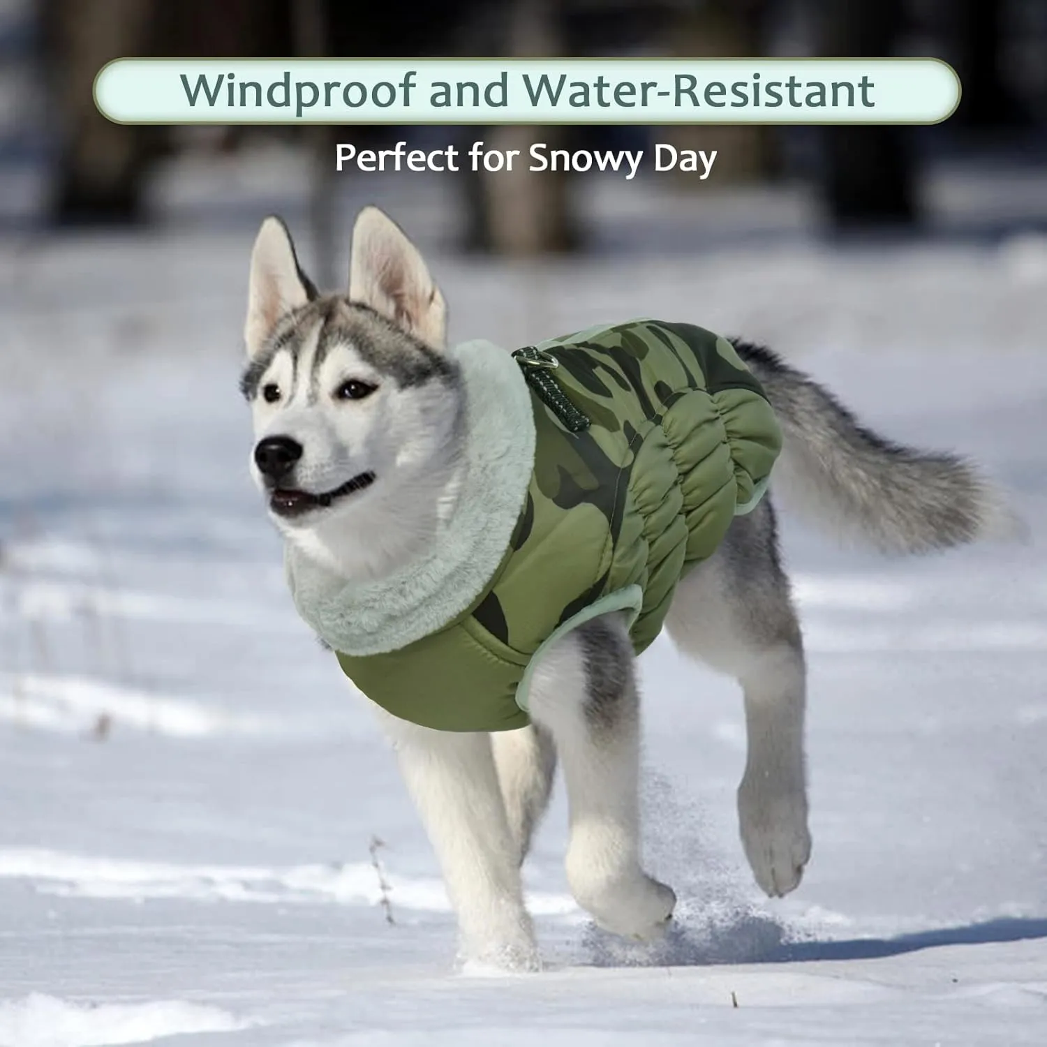 Lelepet Large Dog Winter Coat, Camo, Waterproof, Windproof, Reflective, Padded, Fleece, Turtleneck, Zippered Snow Jacket with Harness, 2XL, Lab
