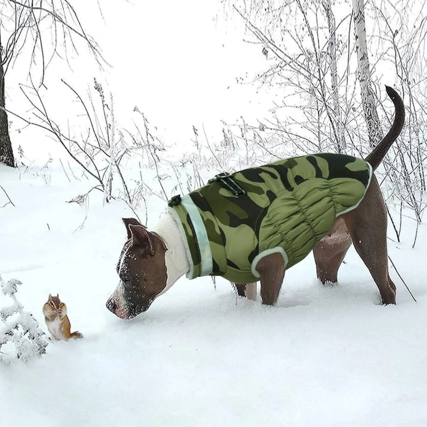 Lelepet Large Dog Winter Coat, Camo, Waterproof, Windproof, Reflective, Padded, Fleece, Turtleneck, Zippered Snow Jacket with Harness, 2XL, Lab