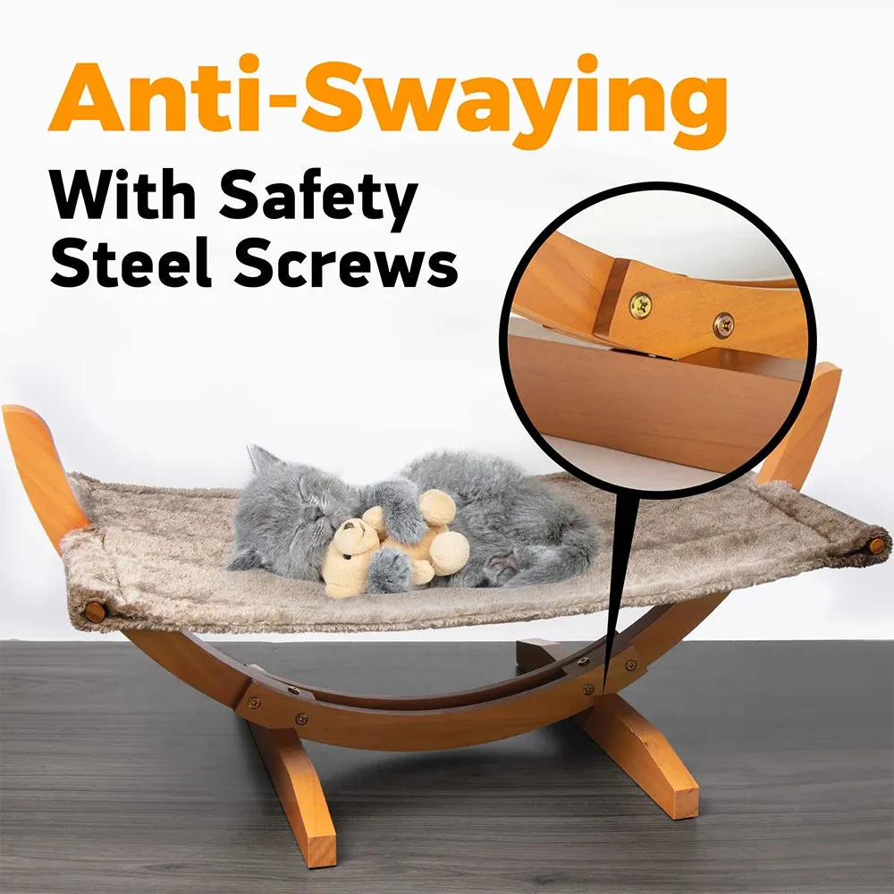 Luxury Cat Hammock Bed | Large Soft Plush Mat | Small Dog Anti-Sway Perch | Attractive Sturdy Wood Construction | Pet Toys | Alo Trendy