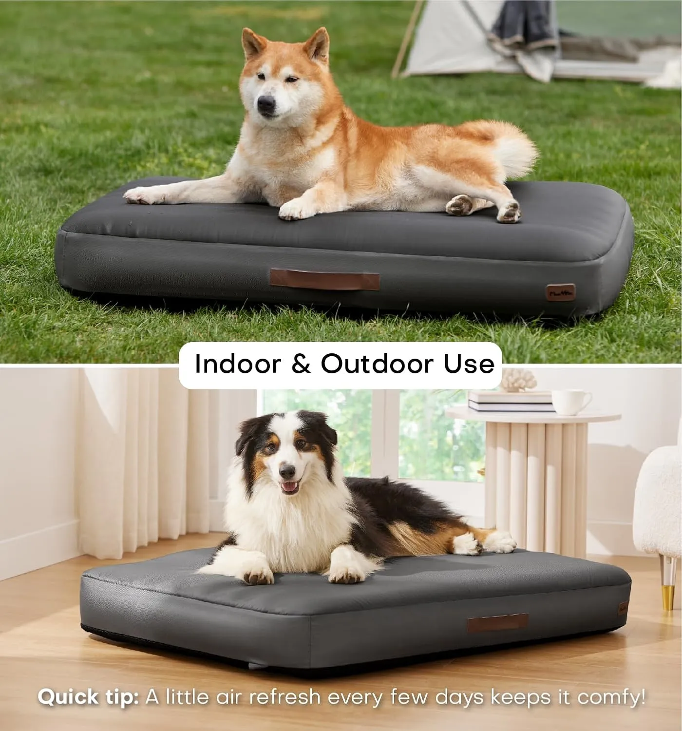 Made4Pets Outdoor Dog Bed Waterproof Inflatable  Self-Inflating Travel Pet Bed for Small to Medium Dogs, Foldable & Portable Crate Mat with Built-in Pump, Durable Oxford Fabric, Grey, 36"x27"x4"