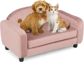 Magshion 28 Inch Dog Sofa Couch for Small Pet, Low Back Modern Velvet Elevated Cat Couch Lounging Beds and Chairs w/Washable Cushion for Dogs up to 25 lbs, Candy Pink