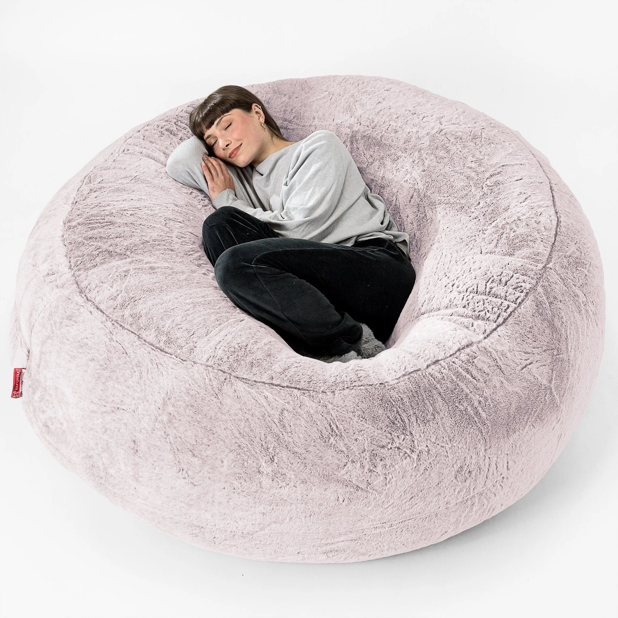 Mega Mammoth Bean Bag Sofa - Fluffy Faux Fur Rabbit Dusty Pink