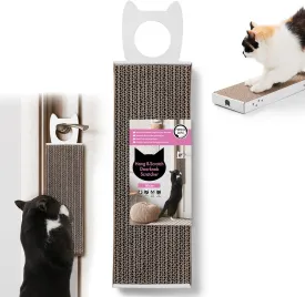 Necoichi Cardboard Hang & Scratch Doorknob Cat Scratcherfor Indoor Cats - Cat Scratching Board, Cat Scratch Pad Lounger with Reversible Usability and Extra Comfort for Wall (White)