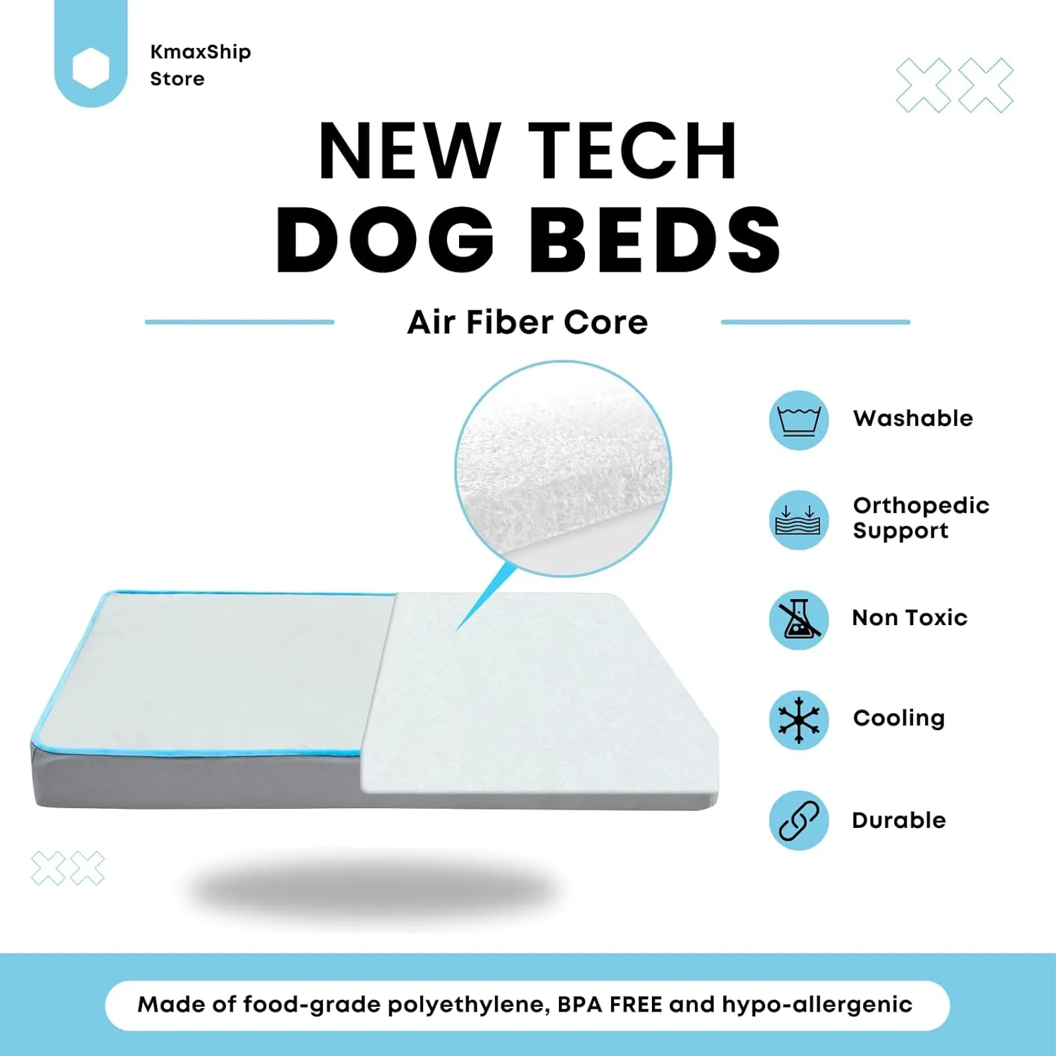 Orthopedic Dog Bed for Large Dogs - Both Removable Cover & Core Washable - Odor Resistant Breathable Flat Mat Bed with Firm Support for Muscles and Joints (30x20x3 Inch)