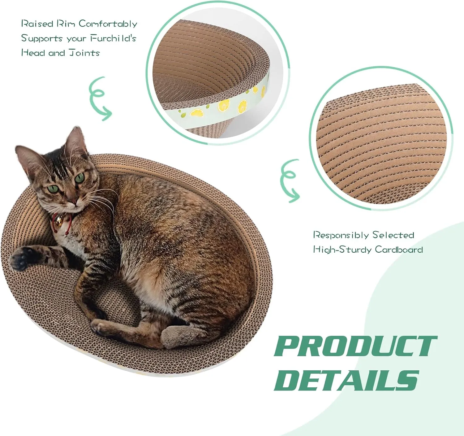 Oval Cardboard Cat Scratcher Bed Lounger Couch for Indoor Cats, Corrugated Cat Scratching Pad Box Durable, Cat Scratch Lounge Furniture Protection (17.32 Inch)
