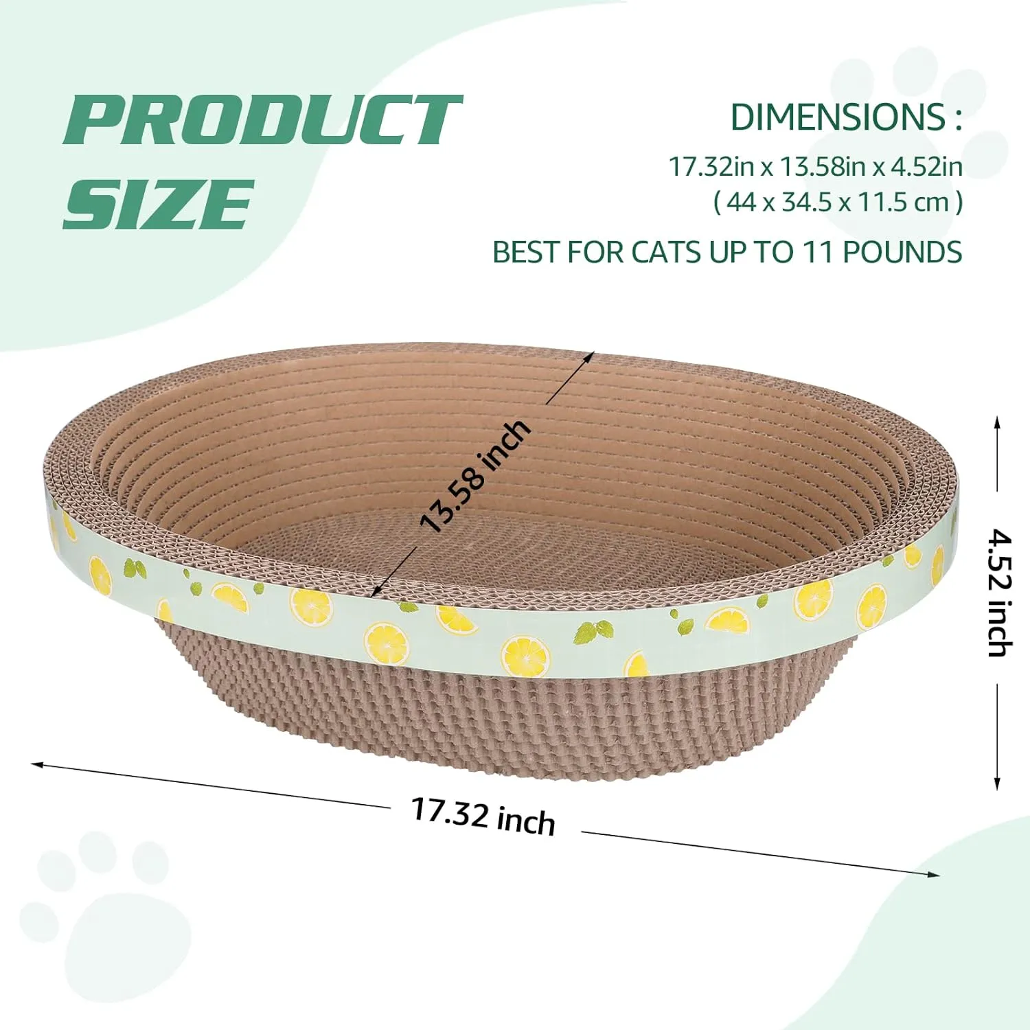 Oval Cardboard Cat Scratcher Bed Lounger Couch for Indoor Cats, Corrugated Cat Scratching Pad Box Durable, Cat Scratch Lounge Furniture Protection (17.32 Inch)