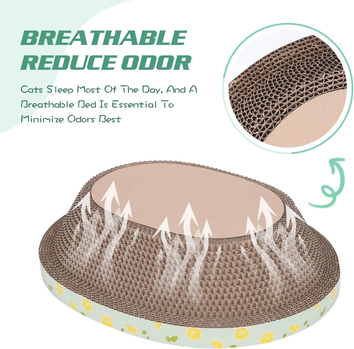 Oval Cardboard Cat Scratcher Bed Lounger Couch for Indoor Cats, Corrugated Cat Scratching Pad Box Durable, Cat Scratch Lounge Furniture Protection (17.32 Inch)