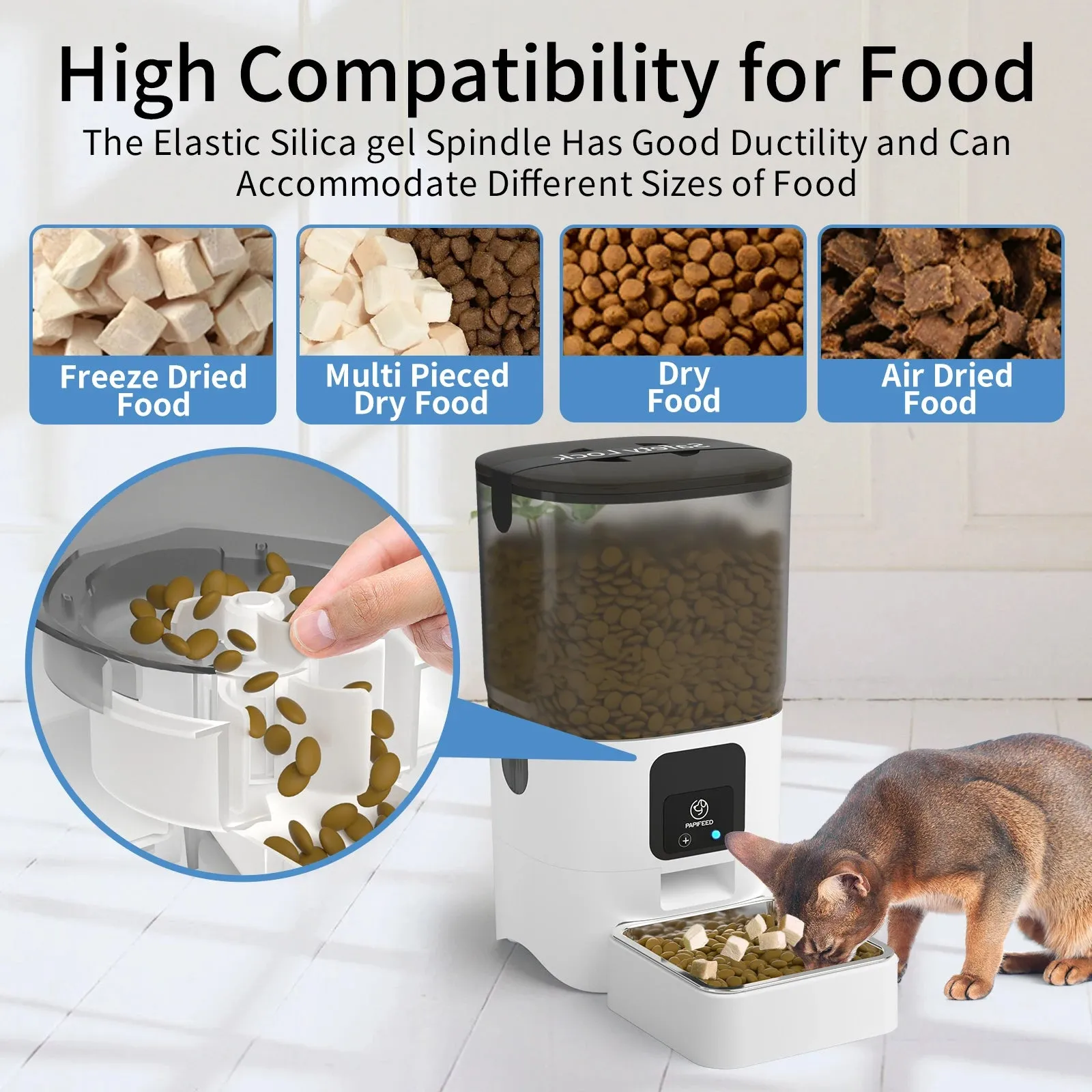 PAPIFEED Smart Automatic Cat Feeders WiFi Pet Feeder with APP Control for Remote Feeding Detachable for Easy Clean Cat Food