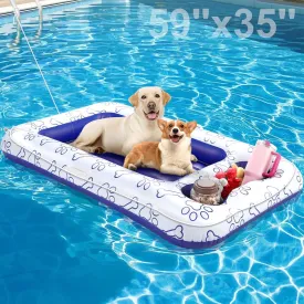 Pawaboo Dog Pool Float, Inflatable Pet Pool Floats for Medium Large Dogs Up to 220 lbs, Dog Raft and Float for Pool with Dual Handles Snack Area, Dog Floating Lounger for Pool Beach Lake