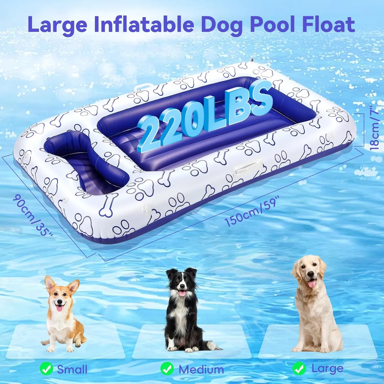 Pawaboo Dog Pool Float, Inflatable Pet Pool Floats for Medium Large Dogs Up to 220 lbs, Dog Raft and Float for Pool with Dual Handles Snack Area, Dog Floating Lounger for Pool Beach Lake
