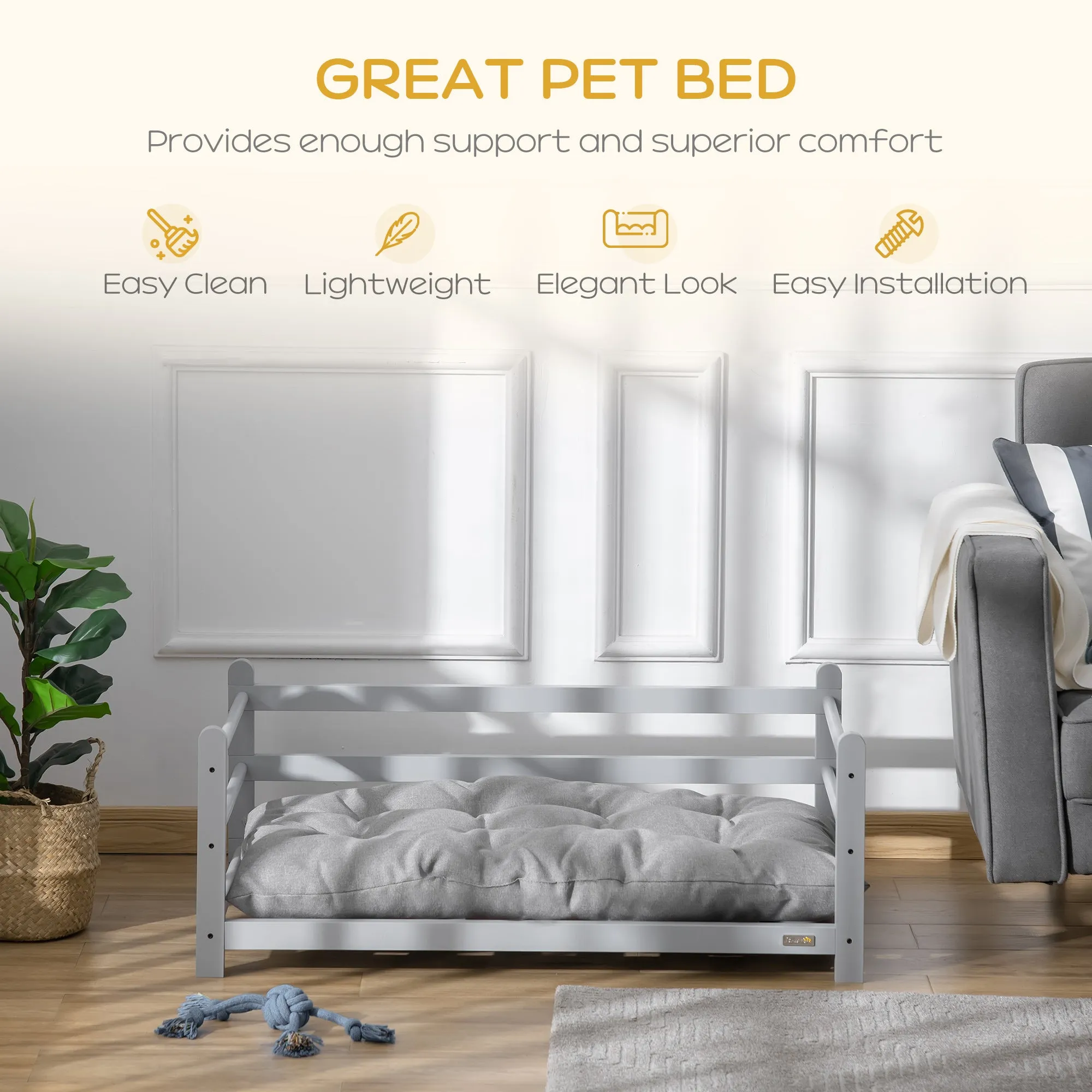 PawHut 95cm Raised Pet Bed Elevated Dog bed For Medium Sized Dogs Cushion