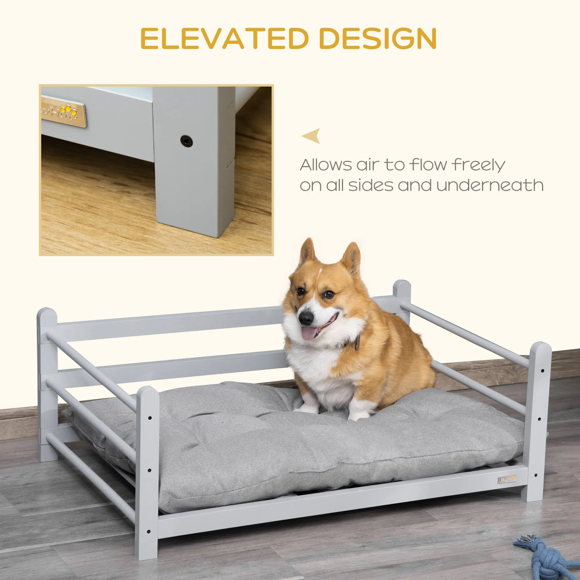 PawHut 95cm Raised Pet Bed Elevated Dog bed For Medium Sized Dogs Cushion