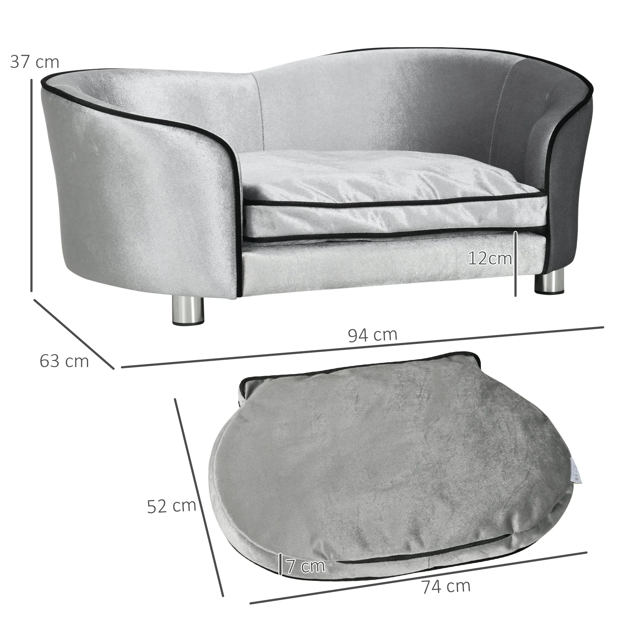 PawHut Dog Sofa Pet Chair, Kitten Bed Couch w/ Wooden Frame, Removable Cushion