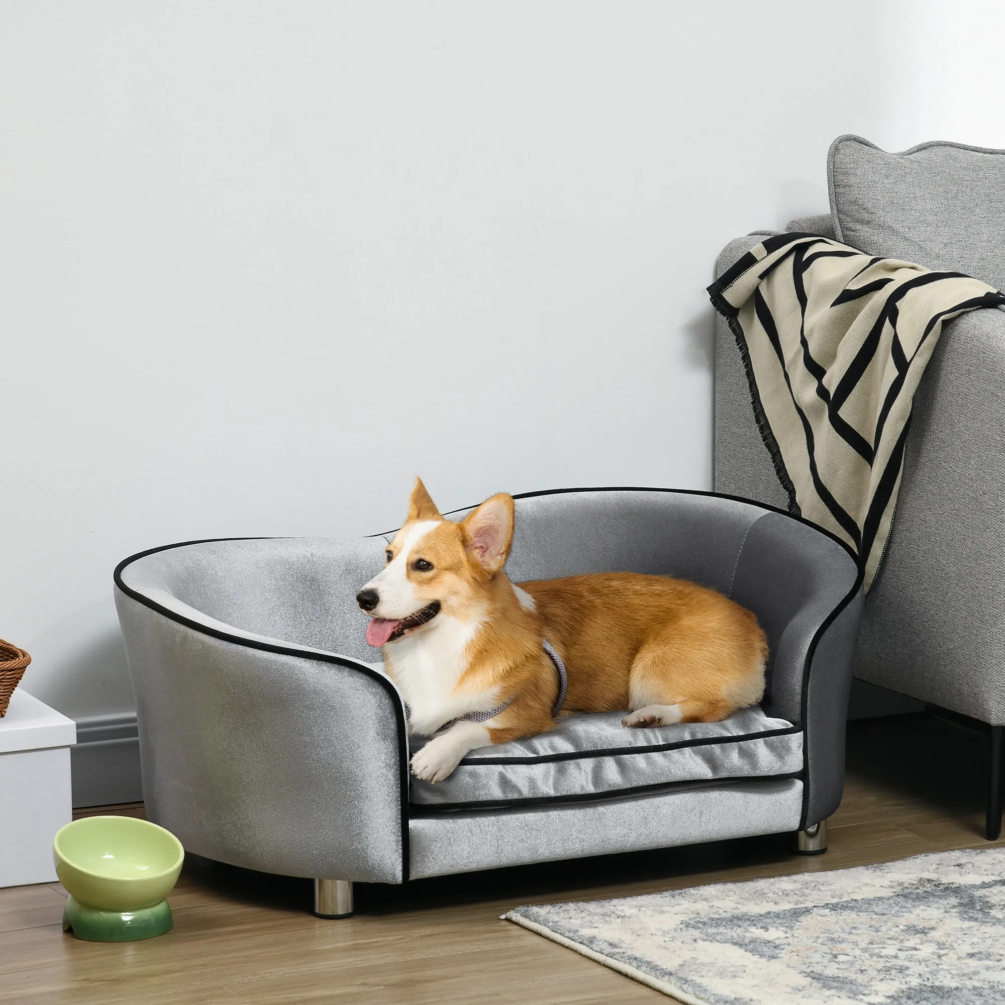 PawHut Dog Sofa Pet Chair, Kitten Bed Couch w/ Wooden Frame, Removable Cushion