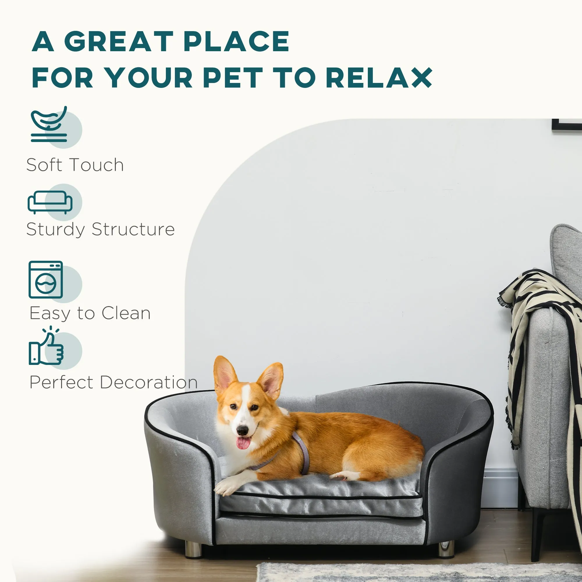 PawHut Dog Sofa Pet Chair, Kitten Bed Couch w/ Wooden Frame, Removable Cushion