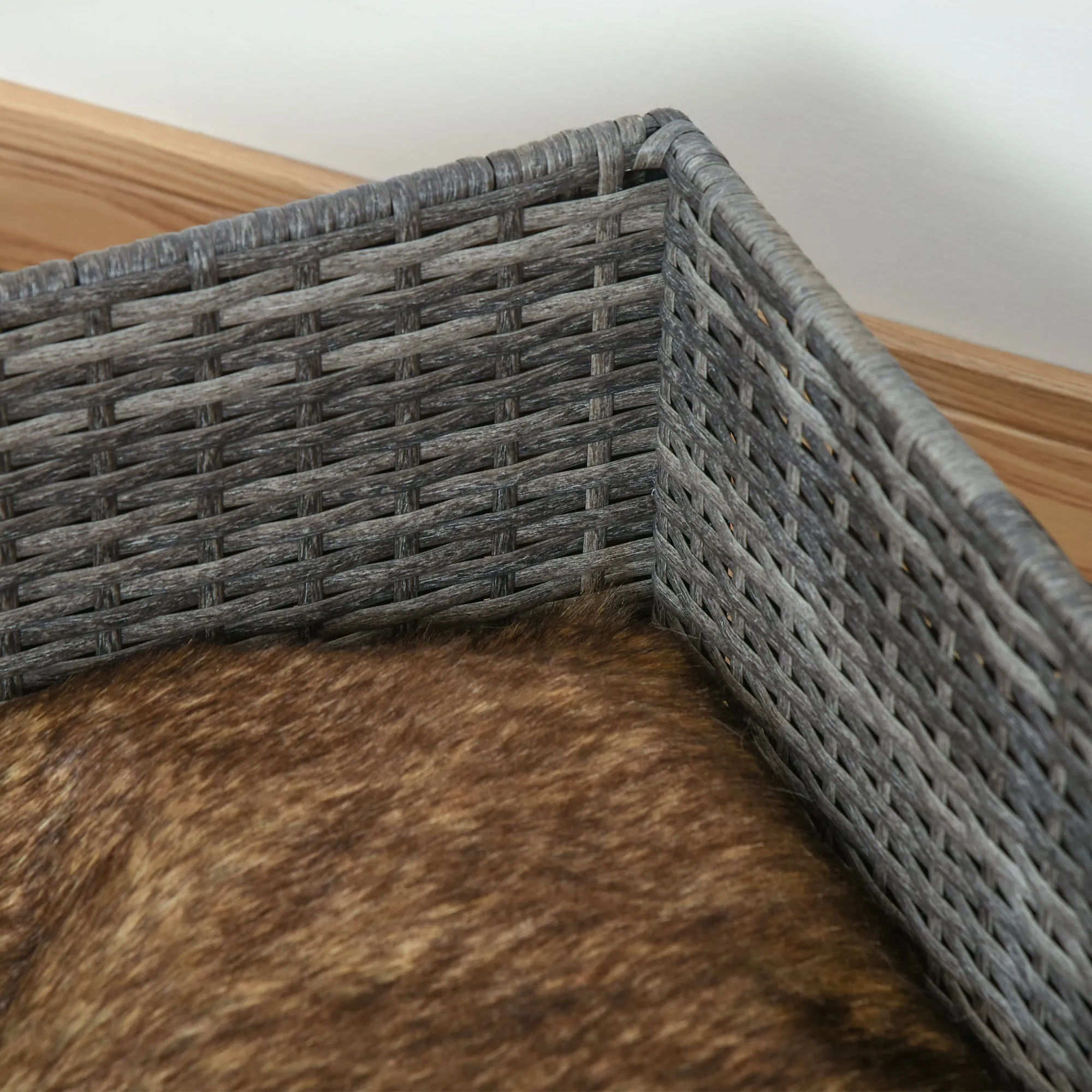 PawHut Rattan Dog Sofa w/ Removable Soft Cushion Indoor Outdoor Use - Grey