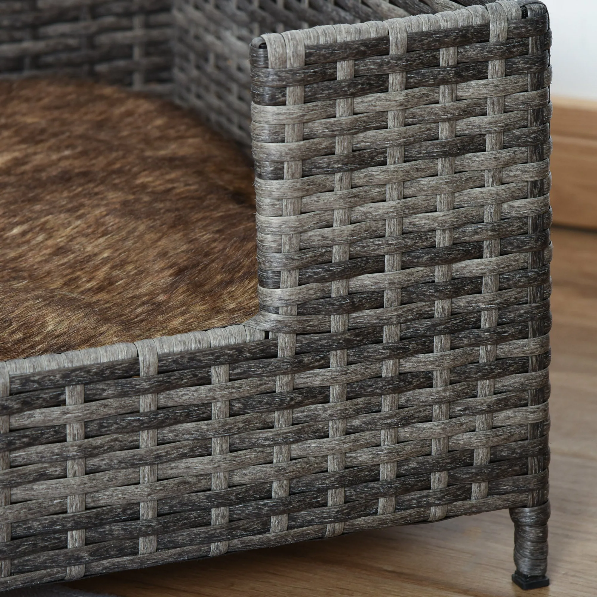 PawHut Rattan Dog Sofa w/ Removable Soft Cushion Indoor Outdoor Use - Grey