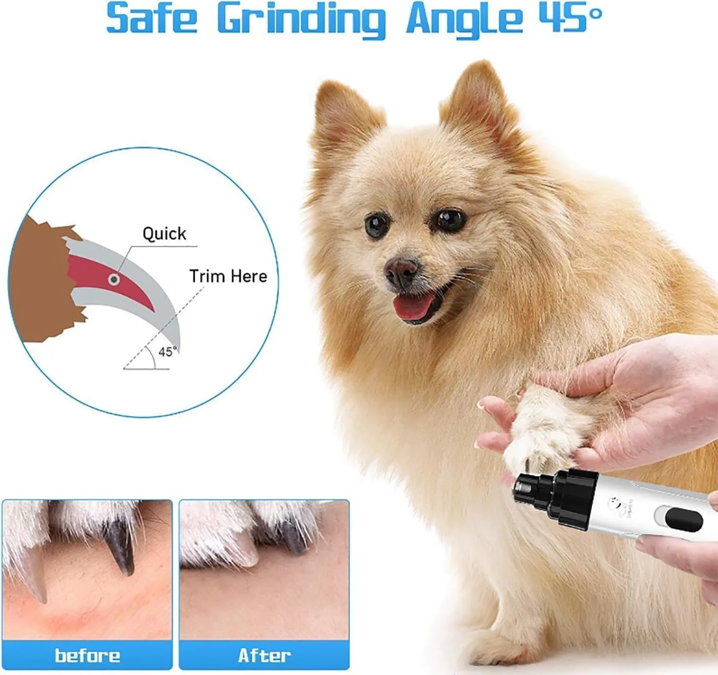 Rechargeable USB Charging Pet Nail Grinder, Electric Dog Nail Clippers, Cordless Silent Trimmer for Dogs, Waterproof Painless Dog Nails Clippers, Pet Paws Grooming Smoothing Tool (3PCS)
