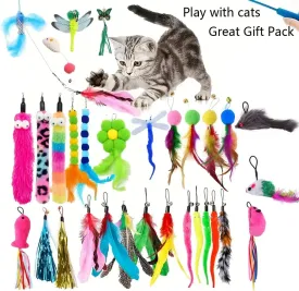 Retractable Wand Cat Toy with 9 Replaceable Heads - Interactive Cat Feather Toys,with Feathers, Butterfly & Worm Attachments - Durable Retractable Wand Toy for Playful Kittens