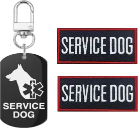 Service Dog Patches 2Pcs, Servcie Dog ID Tag Easily Attach to Collar, Vest, Harness (Black Rectangular-1)