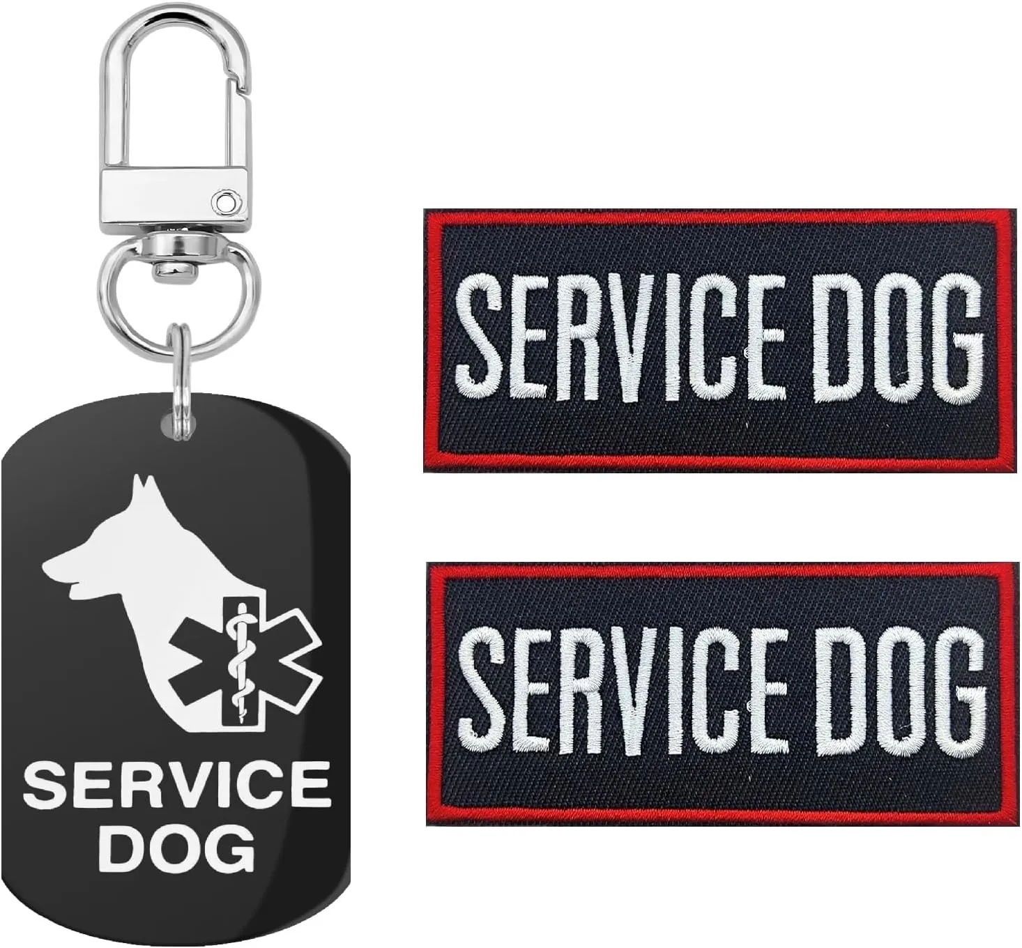 Service Dog Patches 2Pcs, Servcie Dog ID Tag Easily Attach to Collar, Vest, Harness (Black Rectangular-1)