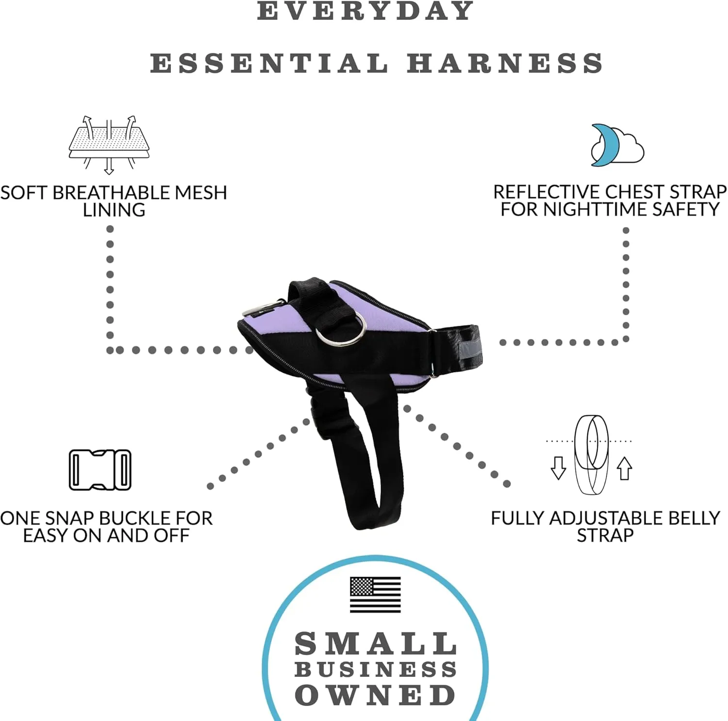 ShawnCo Essential Dog Harness, No-Pull Pet Vest with 3 Leash Clips, No Choke, Reflective, Adjustable and Padded, for Easy Walking and Training for Small, Medium and Large Dogs (ICY Lilac, L)